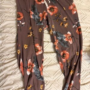 Floral jogger Pants in Mauve with Coral & Mustard Blooms